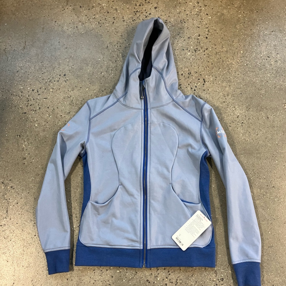 Lululemon On The Daily Hooded PU Coated Heathered Denim Harbor Blue Size 10 - Picture 7 of 16